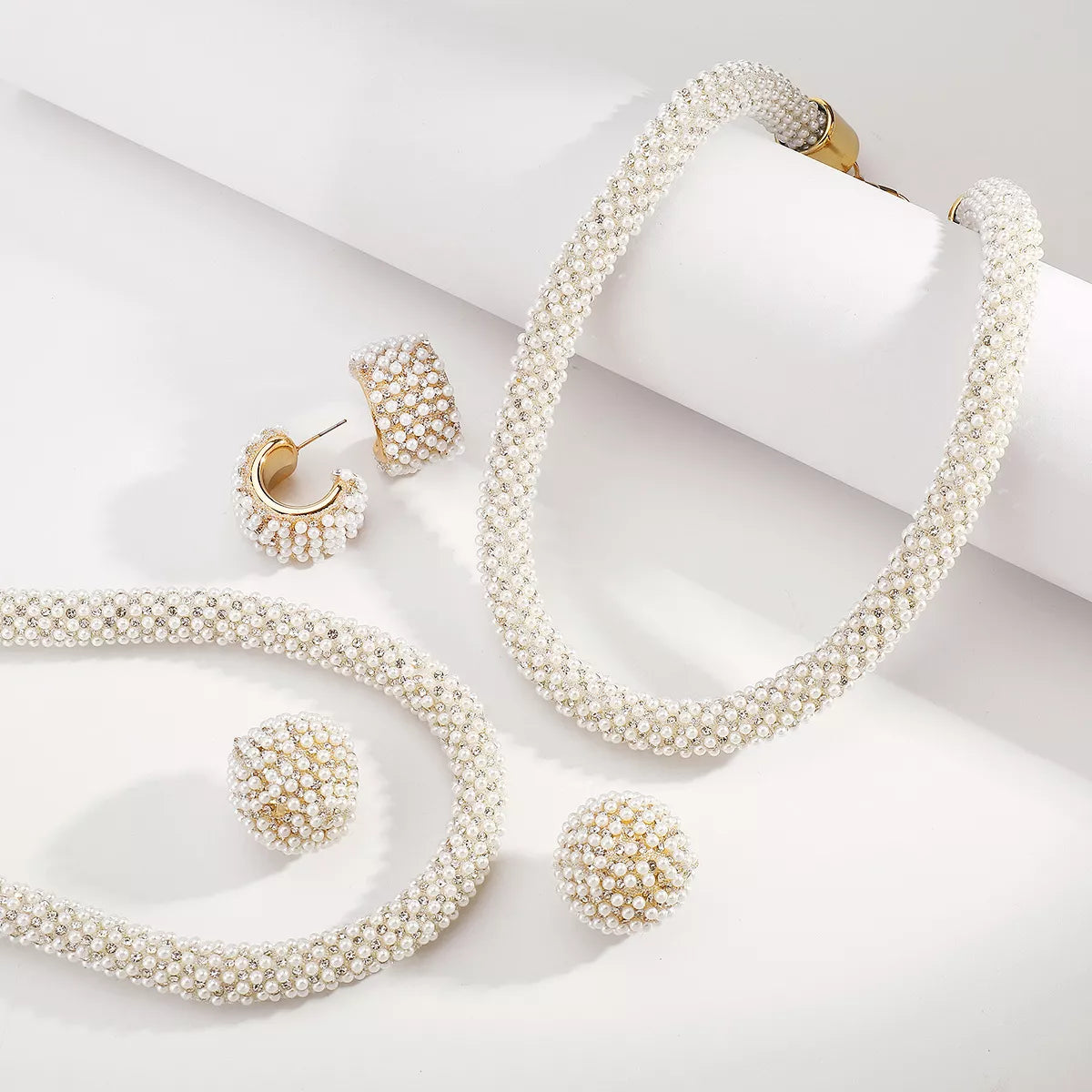 Pearl Embellished Earrings and Necklace Jewelry Set