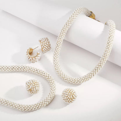 Pearl Embellished Earrings and Necklace Jewelry Set