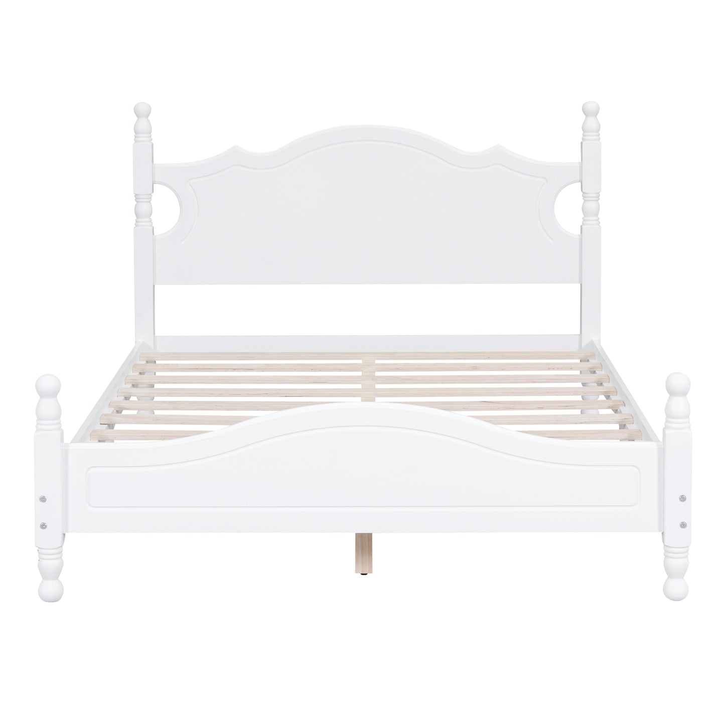 Full Size Wood Platform Bed Frame,Retro Style Platform Bed With Wooden Slat Support,White