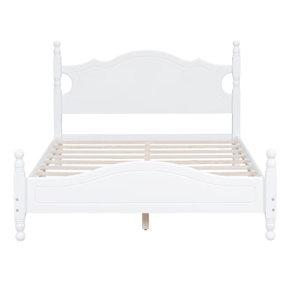 Full Size Wood Platform Bed Frame,Retro Style Platform Bed With Wooden Slat Support,White
