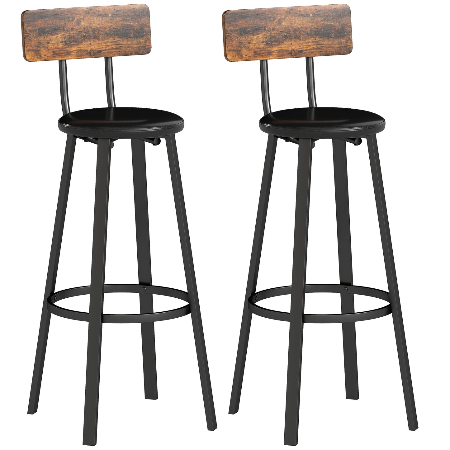Set Of Two Industrial-Style Bar Stools - Brown/Black
