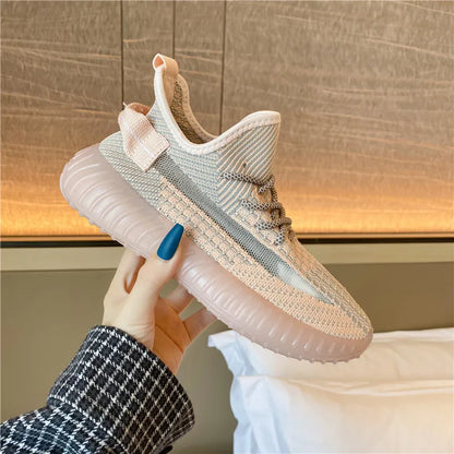 Mesh Lace-Up Platform Athletic Shoes
