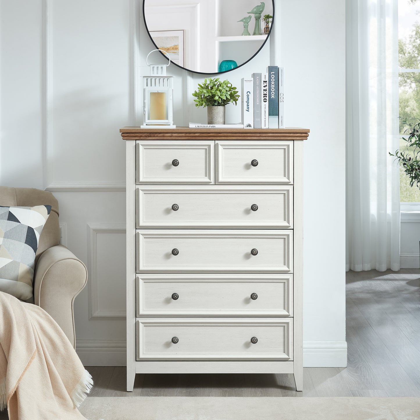 Modern 6 Drawers Dresser 6 Drawers Cabinet,Chest Of Drawers Closet Organizers And Storage Clothes Storage Drawers Cabinet For Living Room, Farmhouse Dresser Organizer BEIGE