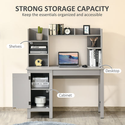 Computer Desk W/ Hutch, Home Office Desk W/ Storage Cabinet, Light Grey