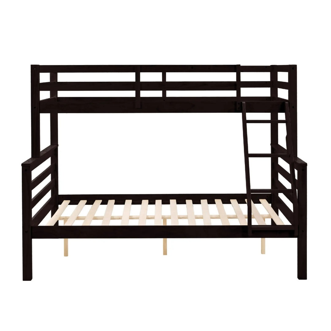Twin Over Full Bunk Bed With Thick Posts,Wooden Bunk Bed With High Guardrail And Ladder For Kids, Teens, Dorm Rooms, And Guest Rooms,No Box Spring Needed,Espresso