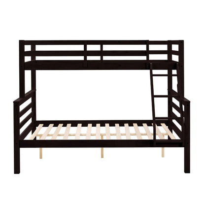Twin Over Full Bunk Bed With Thick Posts,Wooden Bunk Bed With High Guardrail And Ladder For Kids, Teens, Dorm Rooms, And Guest Rooms,No Box Spring Needed,Espresso
