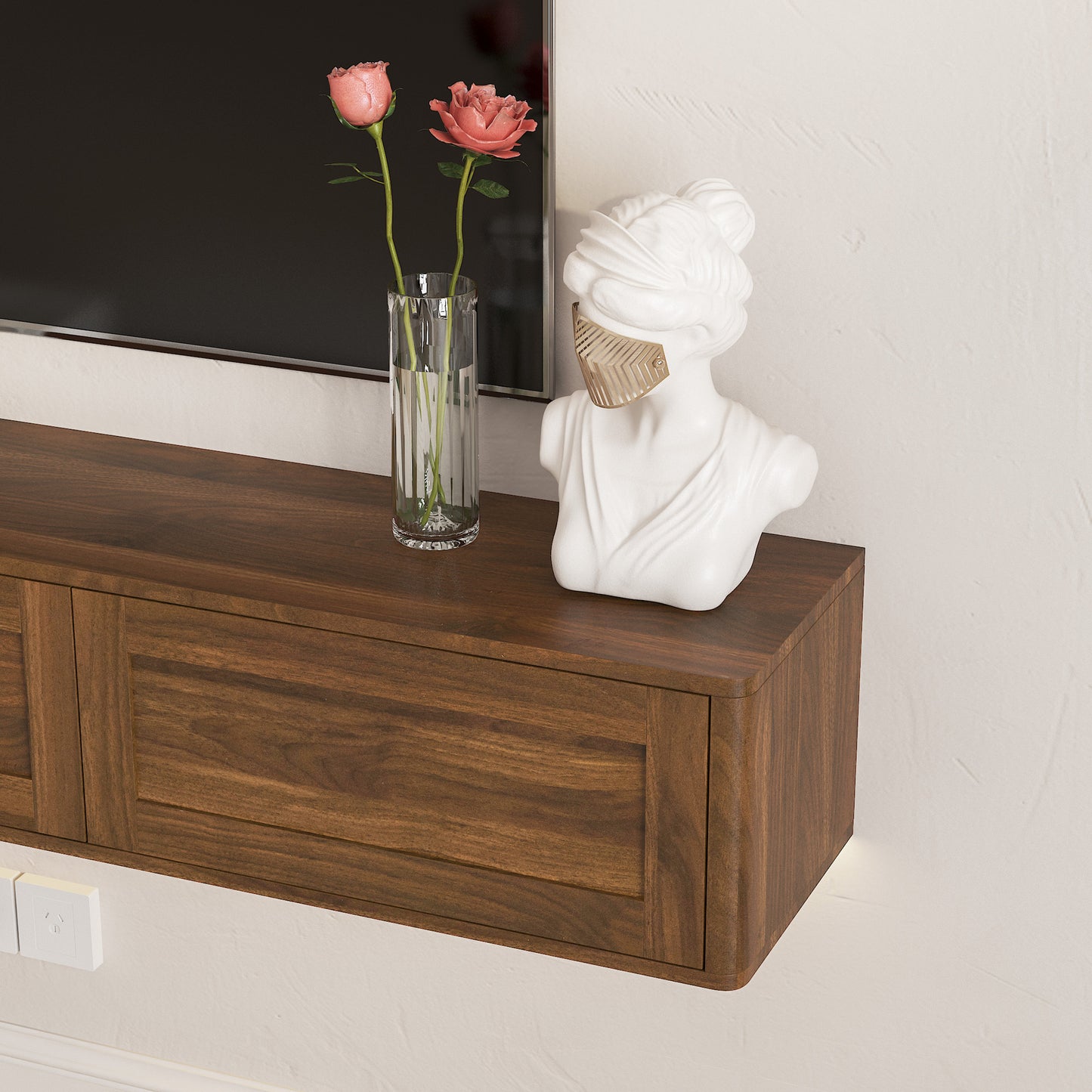 Floating TV Stand, Wall Mounted TV Shelf With Led Lights & Power Outlet,High Gloss TV Cabinet For Wood Tv Stands For Living Room