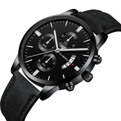 CUENA Fashion Men's Stainless Steel Watch Leather Band Analog Quartz Wrist Watch