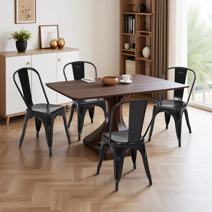 Metal Dining Chairs Set Of 4, Stackable Industrial Style Chairs For Kitchen Dining Room, 300LBS Weight Capacity