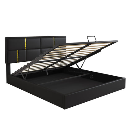 Queen Size Upholstered Platform Bed With Hydraulic Storage System,No Box Spring Needed,Black