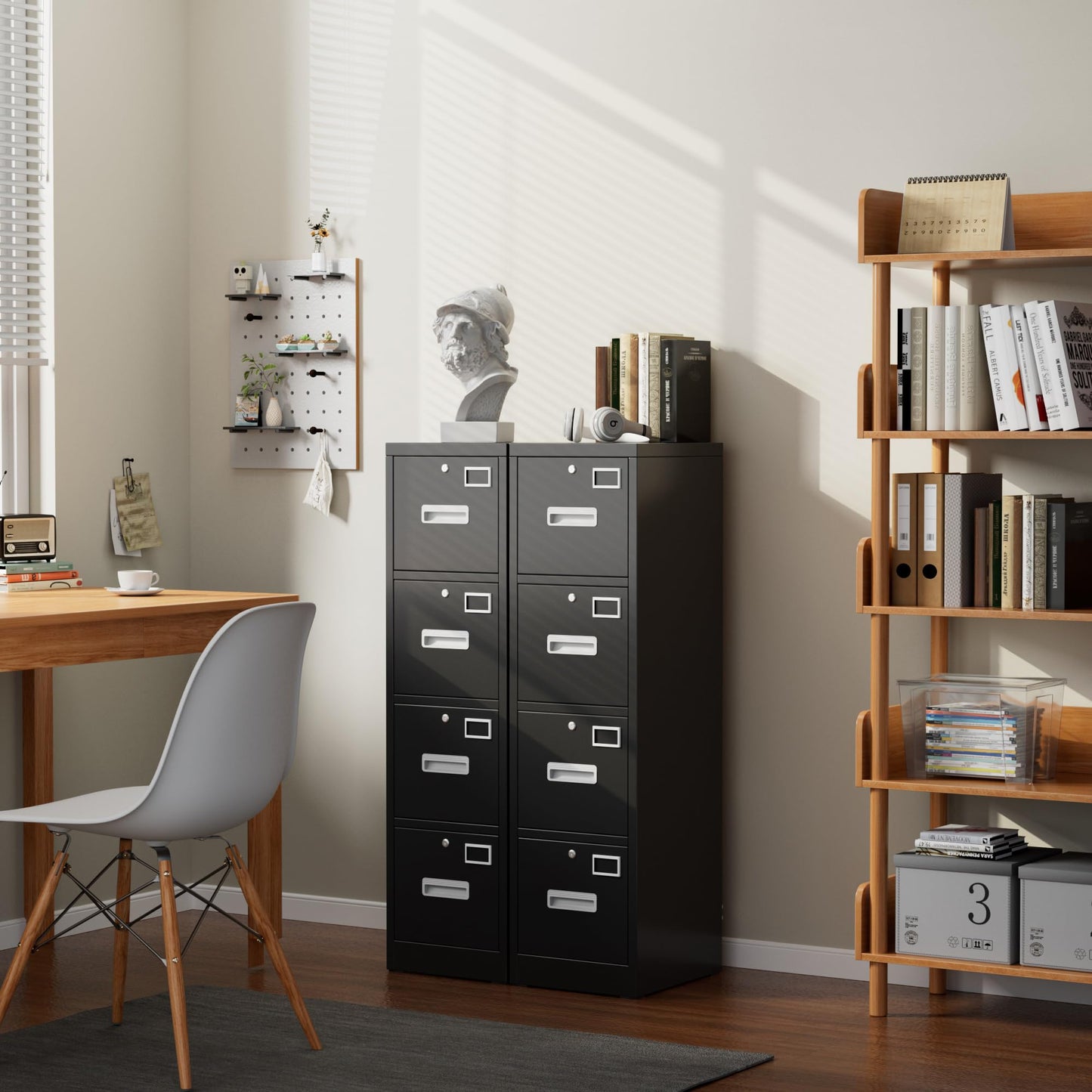 4 Drawer File Cabinet, Metal Vertical Black Filing Cabinets With Lock For Home Office With Name Card Holder For Letter,Legal,A4,F4 Size,Assemble Required