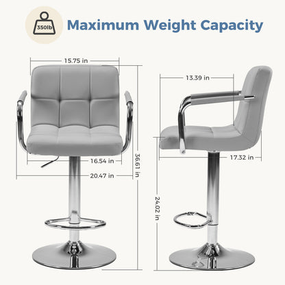 2-piece Bar Chairs, Adjustable Rotating Bar Chairs, Equipped With Padded Armrests And Backrests, Made Of Waterproof Polyurethane Leather Material