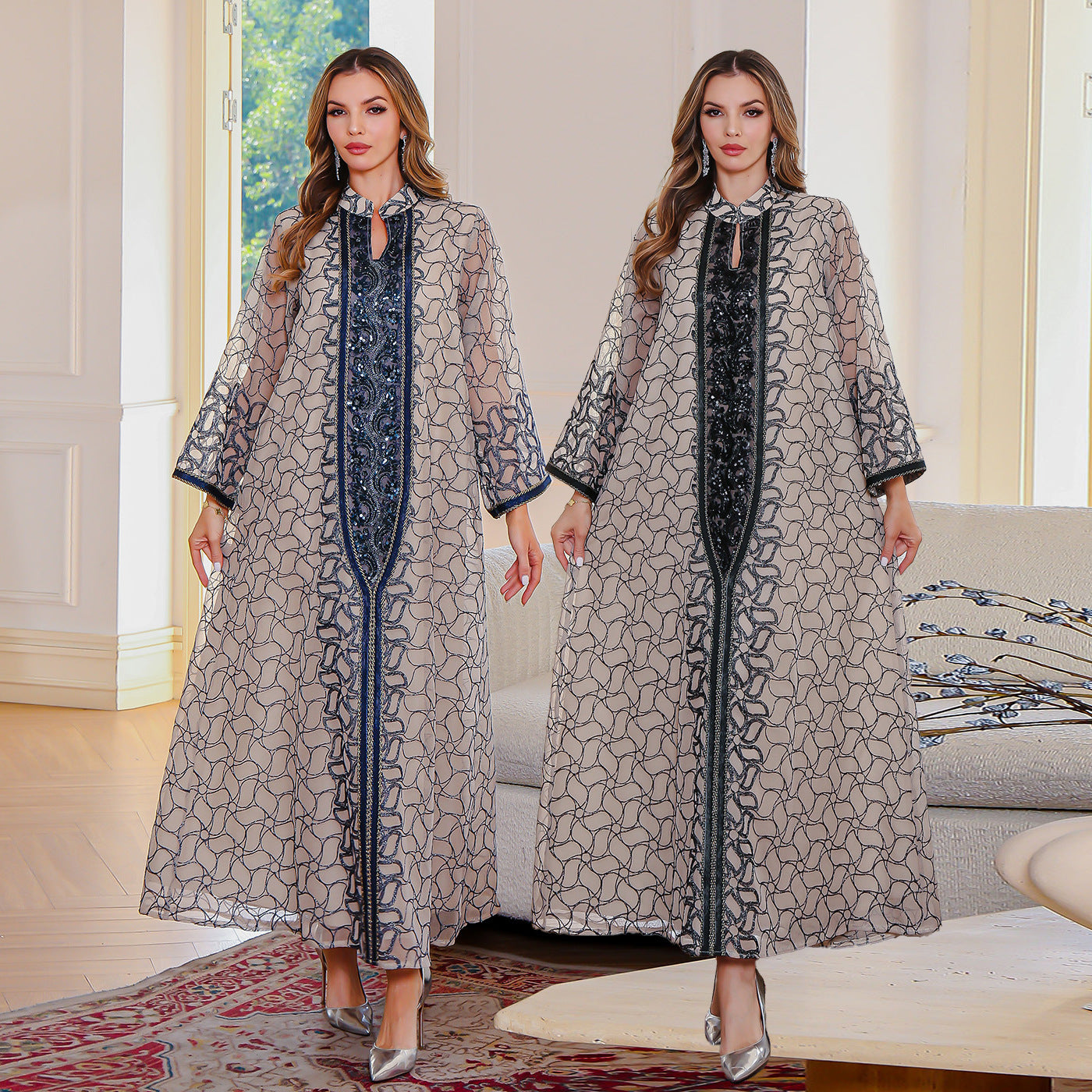 Elegant Long Sleeve Dubai Abaya with Embroidery for Middle Eastern Muslim Women