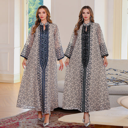 Elegant Long Sleeve Dubai Abaya with Embroidery for Middle Eastern Muslim Women