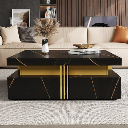 Modern Black Square Storage Coffee Table With 4 Drawers