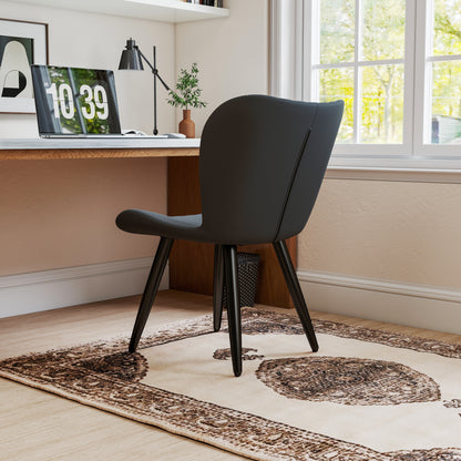 Set Of 2 Modern PU Leather Dining Chairs With Thick Cushions & Metal Legs, Armless Faux Leather Side Chairs For Kitchen, Dining Room