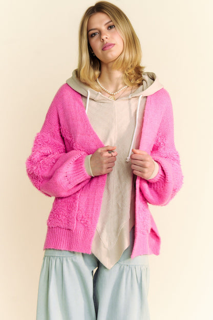 Back To School Sweater - Davi & Dani Side Slit Open Front Long Sleeve Cardigan