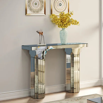 Mirrored Console Table Wide Bling Silver Mirror Entryway Desk Modern Rectangle Sofa Table Entryway Tables For Living Room--Self-pickup Is Not Supported