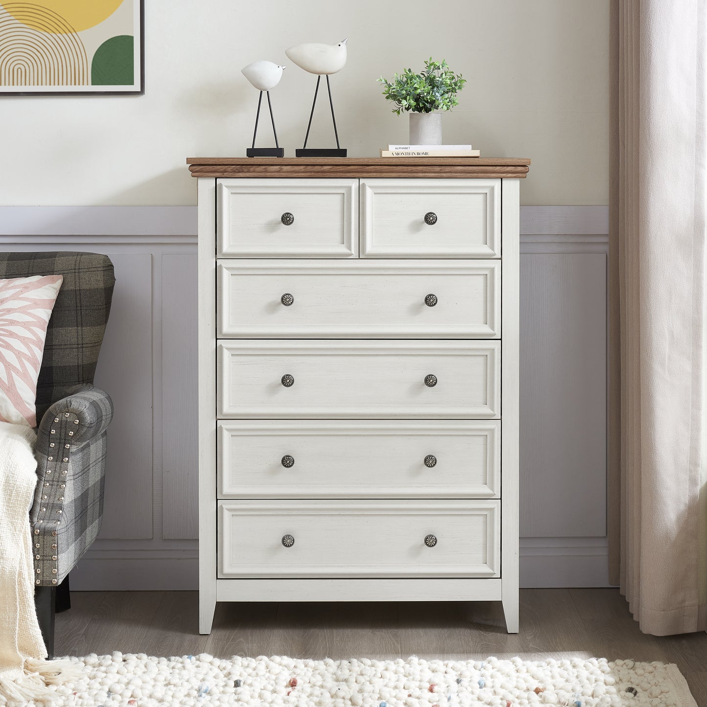 Modern 6 Drawers Dresser 6 Drawers Cabinet,Chest Of Drawers Closet Organizers And Storage Clothes Storage Drawers Cabinet For Living Room, Farmhouse Dresser Organizer BEIGE