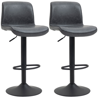 Bar Stools Set Of 2, PU Leather Barstools With Backrest And Footrest For Kitchen, Counter, Breakfast Bar, Dark Grey