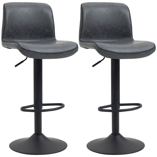 Bar Stools Set Of 2, PU Leather Barstools With Backrest And Footrest For Kitchen, Counter, Breakfast Bar, Dark Grey