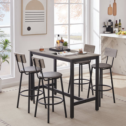 Bar Table Set With 4 Bar Stools PU Soft Seat With Backrest, Grey, 47.24  L X 23.62  W X 35.43  H