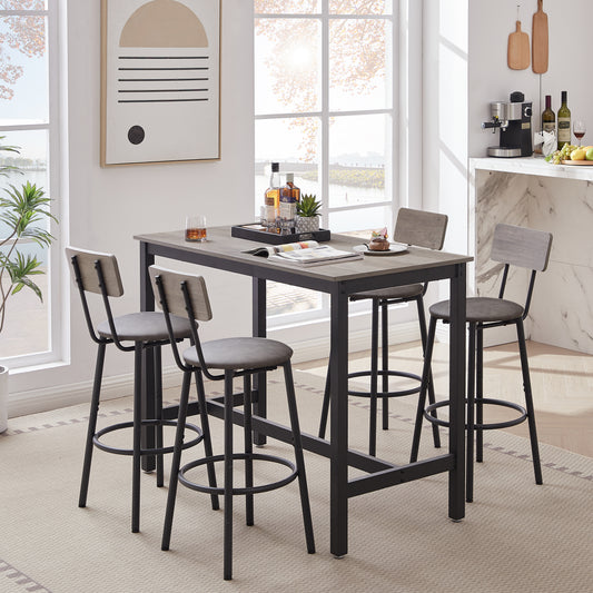 Bar Table Set With 4 Bar Stools PU Soft Seat With Backrest, Grey, 47.24  L X 23.62  W X 35.43  H