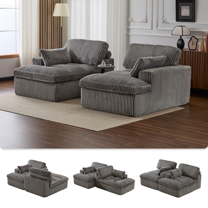Double Chaise Lounge Chair Indoor,Oversized Upholstered Sleeper Cloud Couch,Deep Seat Luxury Sofa Bed,Sectional Sofa Chaise Love-seat,Corduroy Reading Chair For Living Room,No Assembly Required,Grey