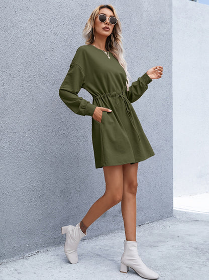 Ivy Lane Drawstring Round Neck Dropped Shoulder Mini Dress