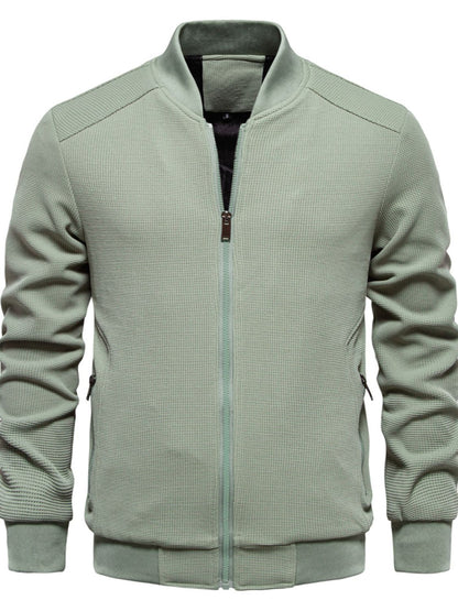 Men's Waffle Knit Baseball Collar Zip Up Jacket
