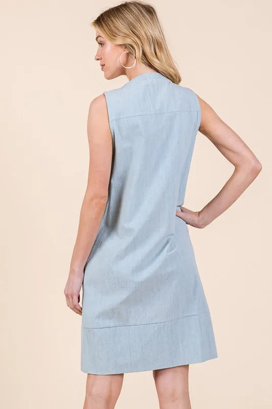 Lime 'N' Chili Denim Pintuck Detail Sleeveless Midi Dress