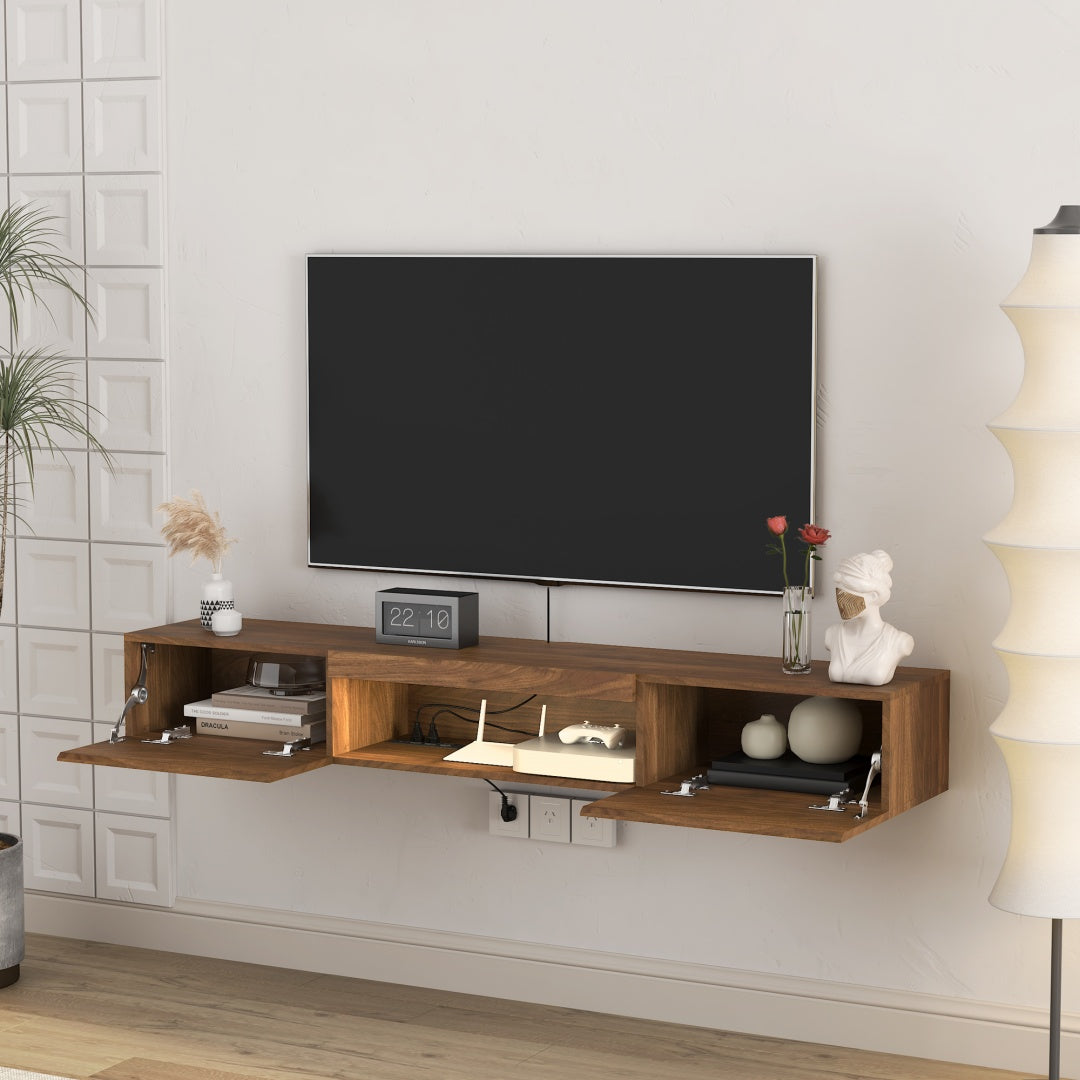 Floating TV Stand Wall Mounted With 16 Color LEDs,63 Modern TV Stand,Floating TV Cabinet Entertainment Center For 55 60 65 Inch TV