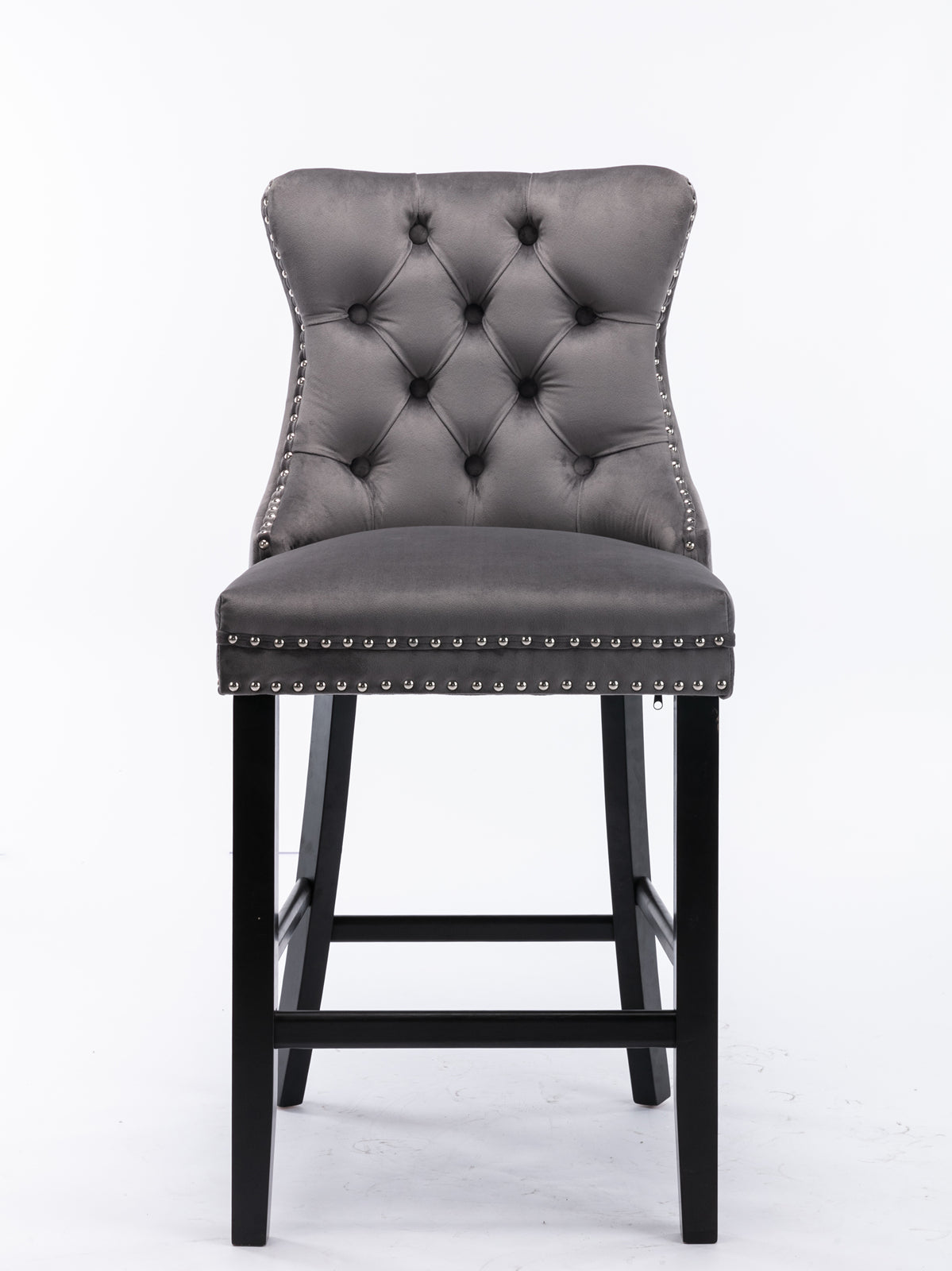 Contemporary Velvet Upholstered Barstools With Button Tufted Decoration And Wooden Legs, And Chrome Nailhead Trim, Leisure Style Bar Chairs,Bar Stools, Set Of 2 Gray,SW1902GY