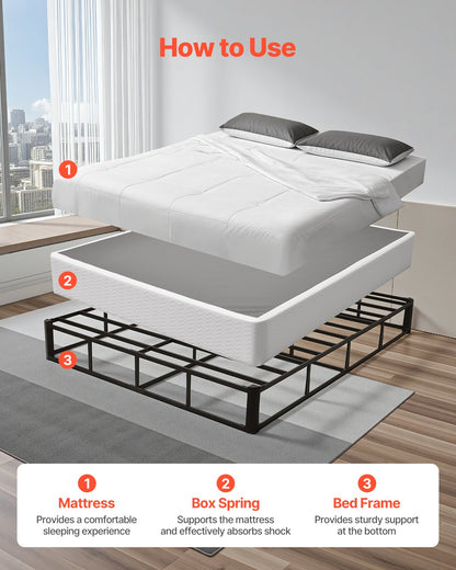 Box Spring, Queen Size Bed Frame With Washable Fabric Cloth, Heavy Duty Metal Frame For Queen Bed, 9 In Mattress Foundation, 3500 Lbs Max Weight Capacity, Easy Assembly, 79.1L X 59.6W X 9.1H In