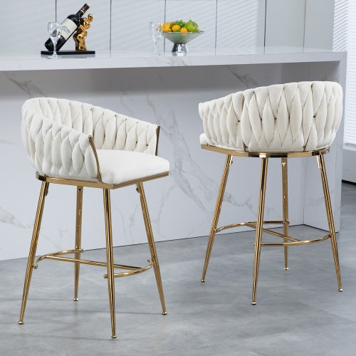 26 Counter Height Bar Stools Velvet Kitchen Island Counter Bar Stool With Hand- Wave Back,golden Chromed Base And Footrest