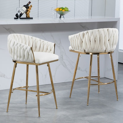 26 Counter Height Bar Stools Velvet Kitchen Island Counter Bar Stool With Hand- Wave Back,golden Chromed Base And Footrest