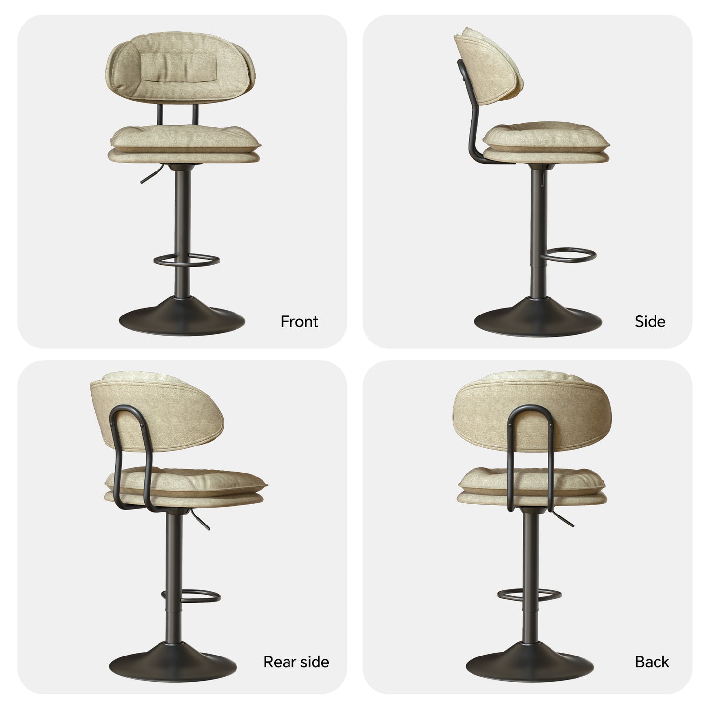 Modern Bar Stools Set Of 2, Double-Layer Adjustable Bar Stools With Back, Ergonomic Upholstered Fabric Swivel Barstools For Kitchen Island