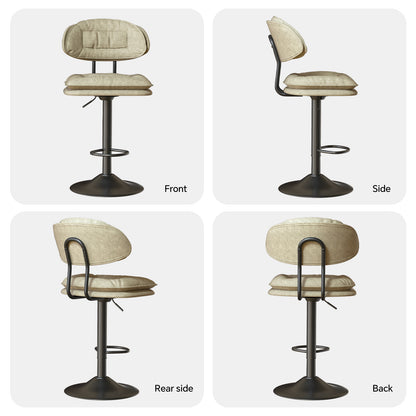 Modern Bar Stools Set Of 2, Double-Layer Adjustable Bar Stools With Back, Ergonomic Upholstered Fabric Swivel Barstools For Kitchen Island