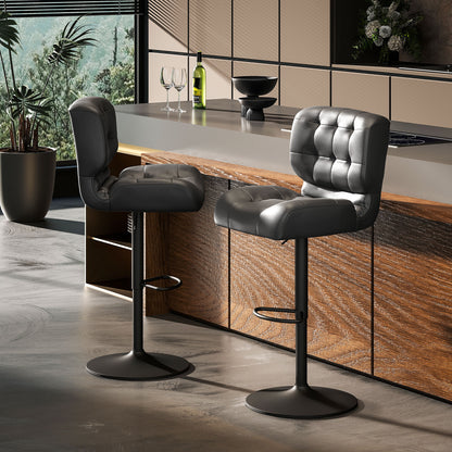 Bar Height Bar Stools Set of 2 with Adjustable Seat, Adjustable Swivel Barstools with Thick Padded Cushion and Metal Footrest for Home Bar, Black