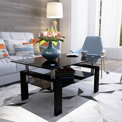 Rectangle Black Glass Coffee Table, Clear Coffee Table,Modern Side Center Tables For Living Room,Living Room Furniture