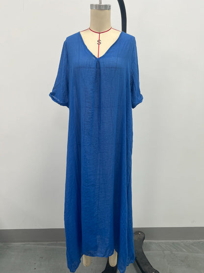 Full Size V-Neck Short Sleeve Midi Dress Plus Size