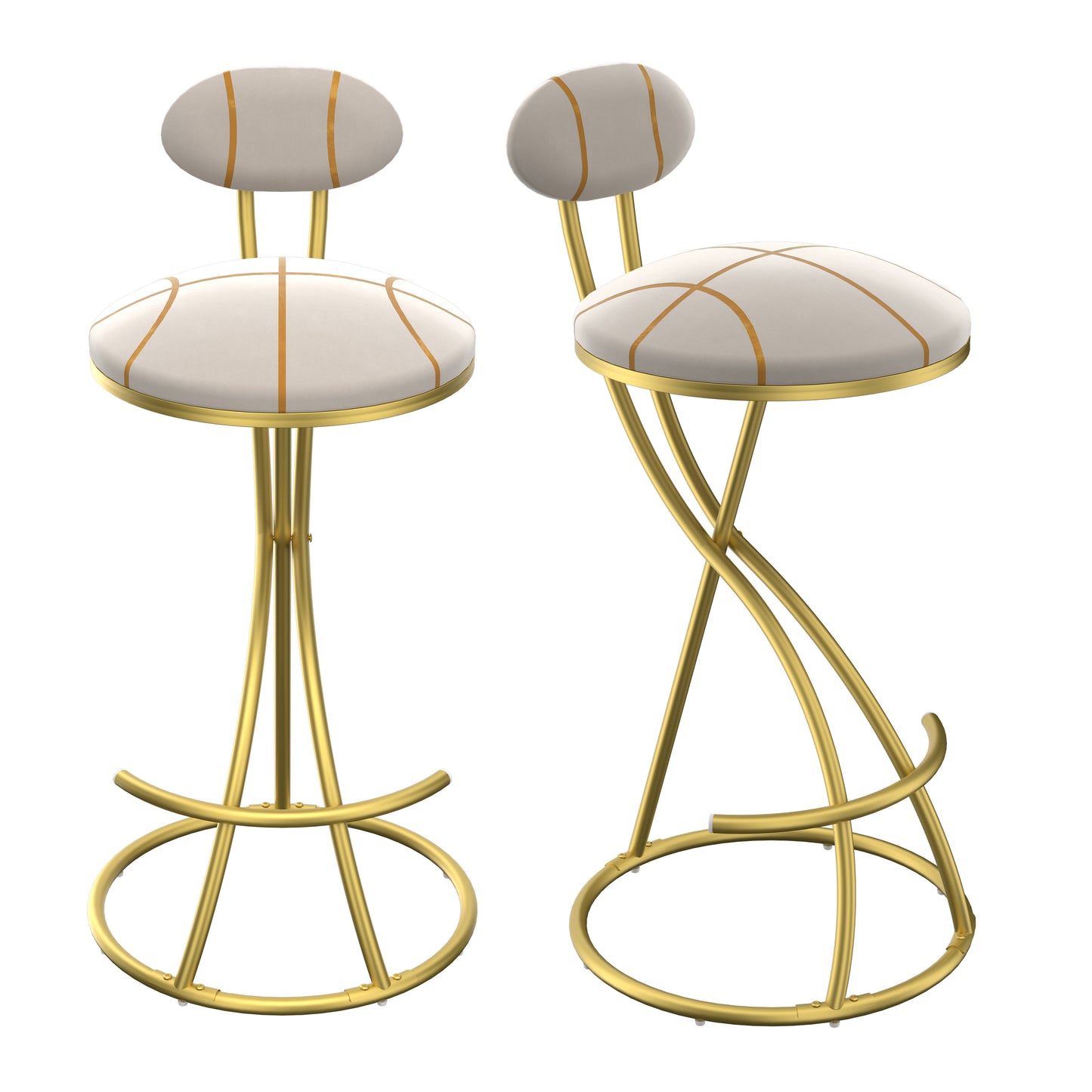 Round Bar Stools S-shaped Stripe Kitchen Stool Set Of 2 Modern Velvet Upholstered Counter Chair For Dining Room Gold  Stripe