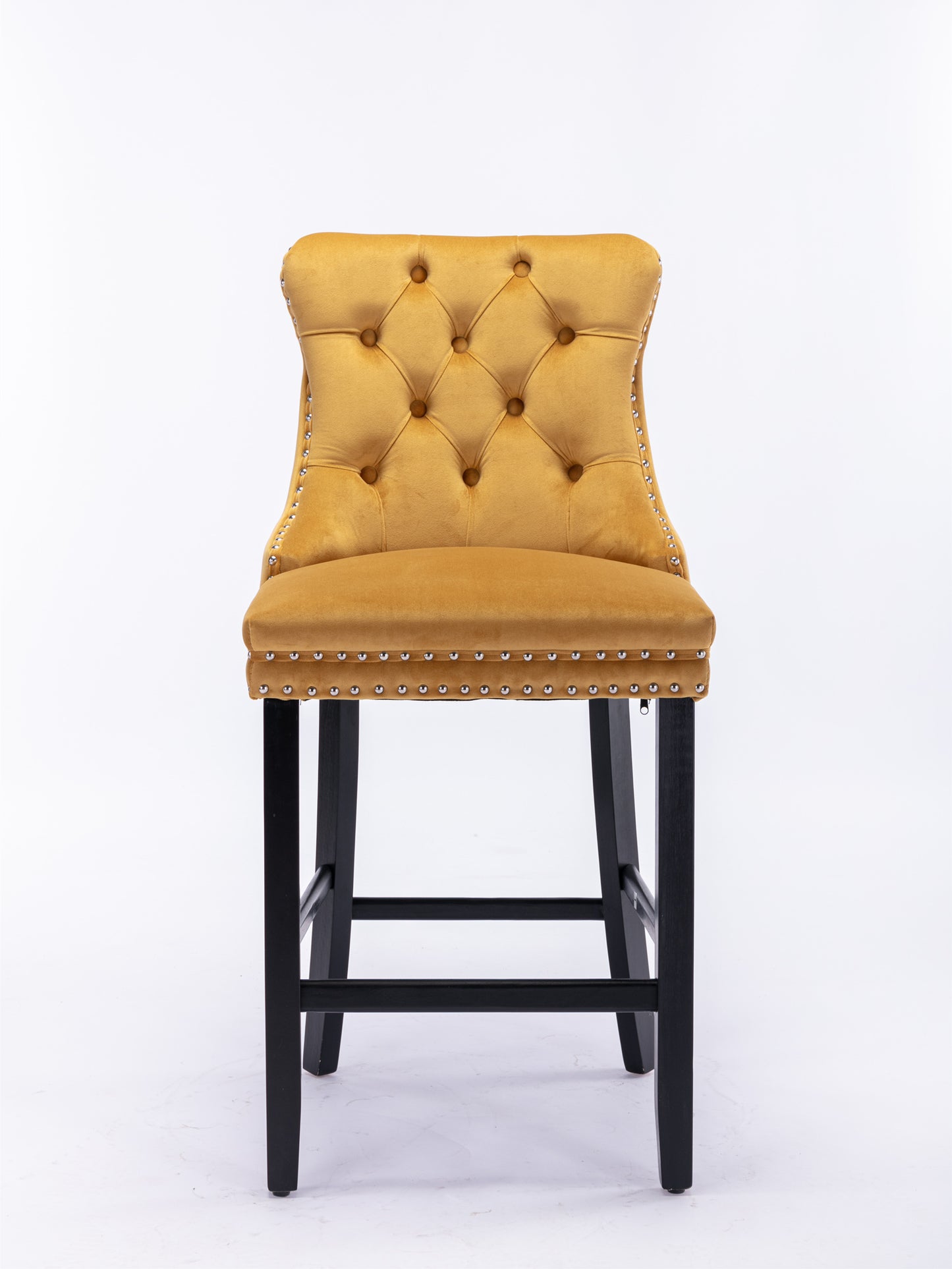 Contemporary Velvet Upholstered Barstools With Button Tufted Decoration And Wooden Legs, And Chrome Nailhead Trim, Leisure Style Bar Chairs,Bar Stools, Set Of 2 Golden,SW2002GL