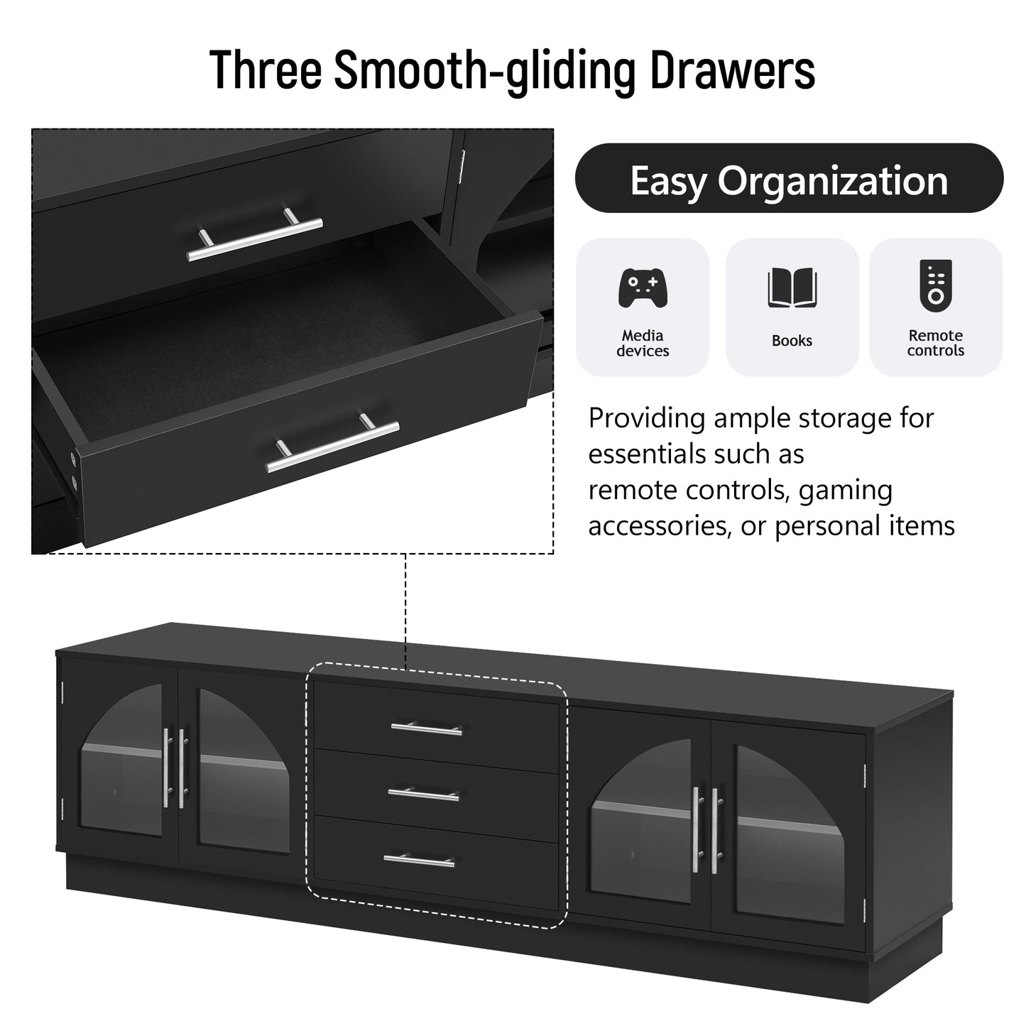 VIBE HAUS 68.9' Modern Minimalist TV Stand For TVs Up To 75 Inches, Entertainment Center Media Console Cabinet With Adjustable Shelves For Living Room