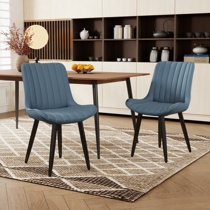 Set Of 2 Modern PU Leather Dining Chairs With Thick Cushions & Metal Legs, Armless Faux Leather Side Chairs For Kitchen, Dining Room
