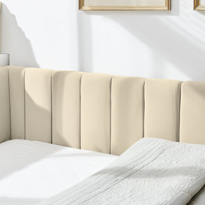Full Size Upholstered Tufted Bed Frame, Sofa Bed Frame With Comfortable Backrest And Armrests, Full Size Bed For Bedroom, Living Room,Velvet-Beige 81x60x29.5