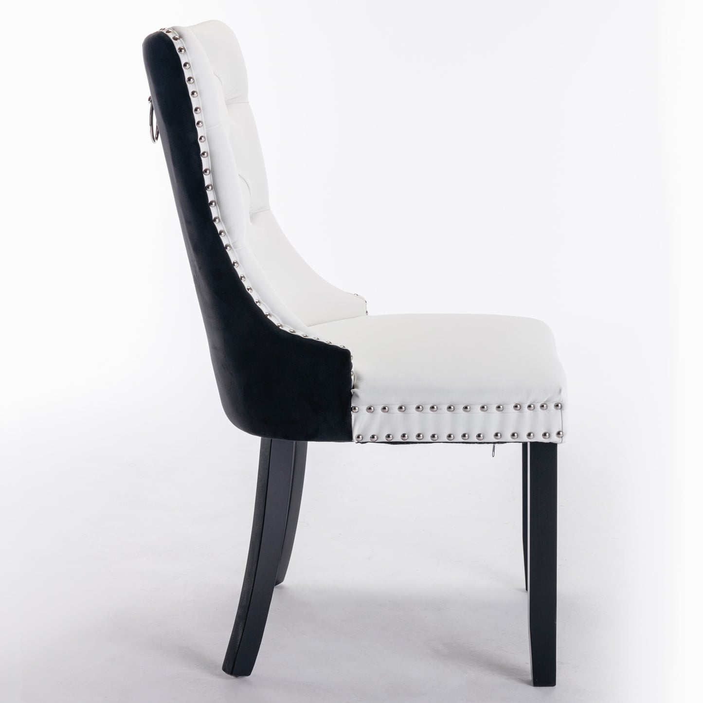 A&A Furniture,Nikki Collection Modern,High-end Tufted Solid Wood Contemporary PU And Velvet Upholstered Dining Chair With Wood Legs Nailhead Trim  2 Pcs Set,White Black