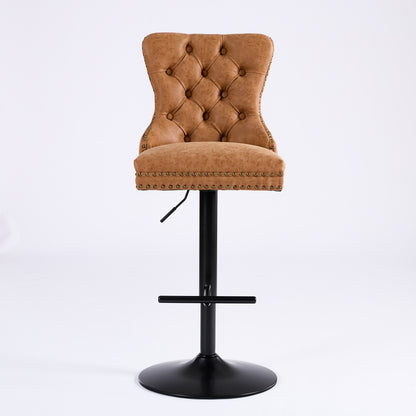 A&A Furniture,Aged And Retro PU Swivel Barstools Adjusatble Seat Height From 26-33 Inch, Modern Bar Stools With Backs Comfortable Tufted For Home Pub And Kitchen Island Orange,Set Of 2