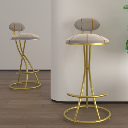 Round Bar Stools S-shaped Stripe Kitchen Stool Set Of 2 Modern Velvet Upholstered Counter Chair For Dining Room Gold  Stripe