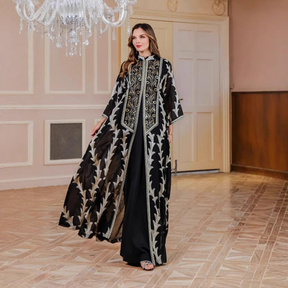 Heavy Embroidered Mesh Long Robe Dubai Party Dress Middle East Long Skirt Muslim Women's Long Robe